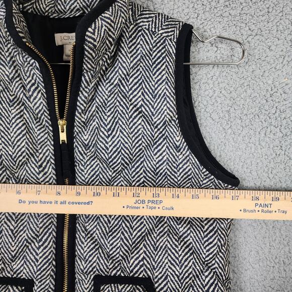 J. CREW Women's Black Chevron Quilted Lined Vest SZ XXS Full Zip w Pockets - Picture 3 of 6
